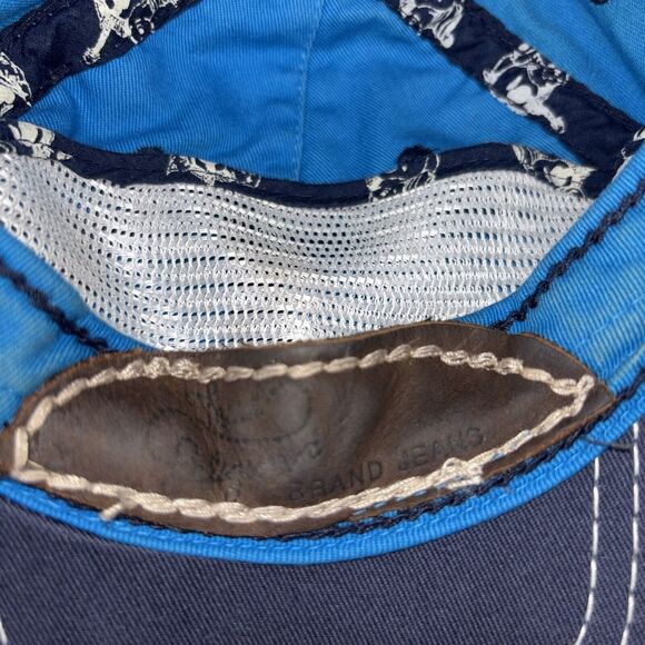 True Religion Men’s Distressed Trucker Cap All Sz Blue Denim Embroidered Vintage - Picture 9 of 10